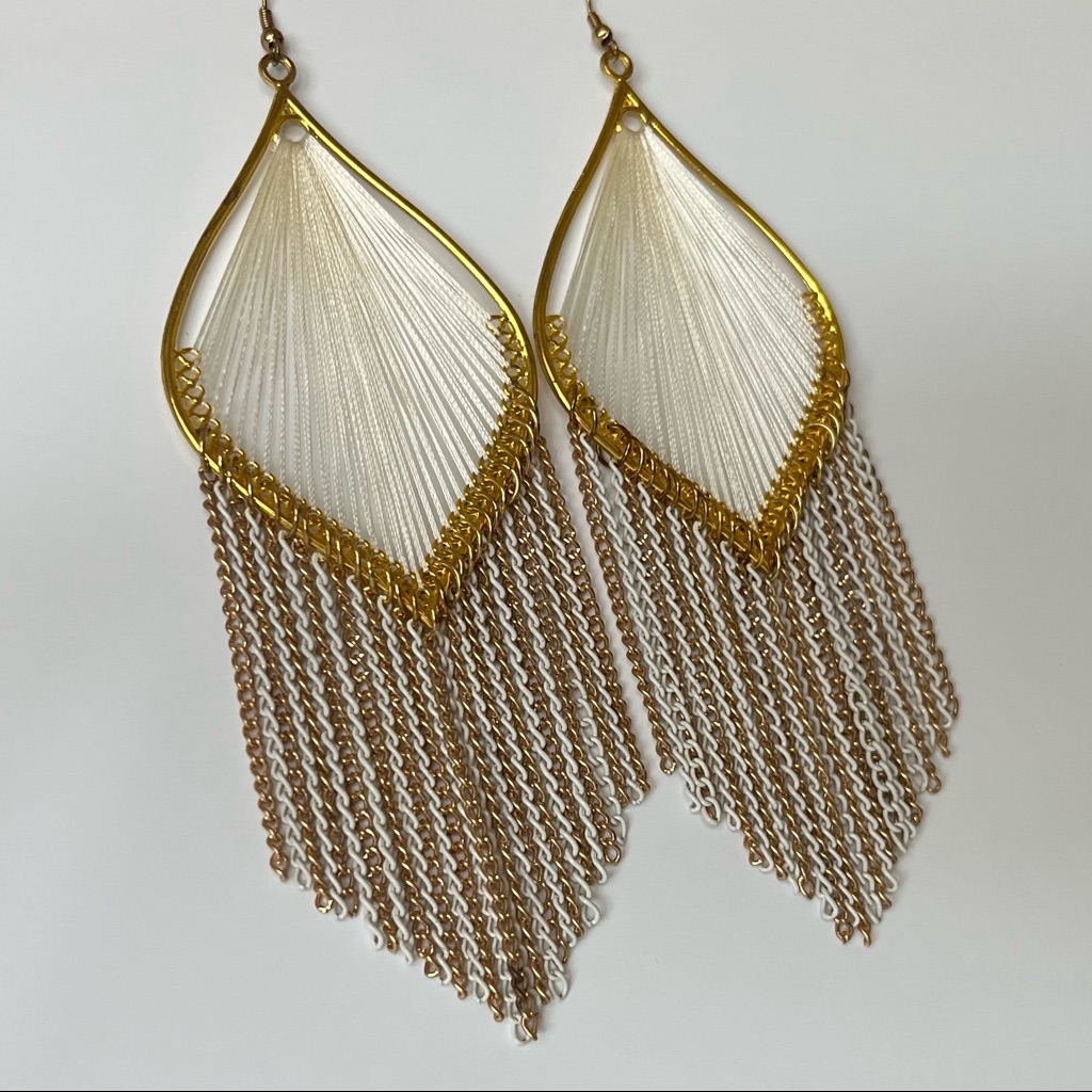 Stringed Drop Earrings With Dangling Chains